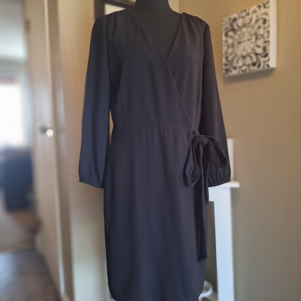 J. Crew Black Long Sleeve Wrap Dress Sz 4